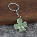 Four-Leaf Clover Metal Keychain With Clear or Green Stones view 7