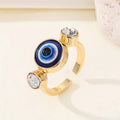 Gold Tone Blue Evil Eye and Crystal Adjustable Rings in Two Designs view 3
