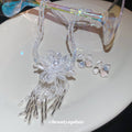 Crystal Flower Pearl Studs White Lotus Fringe Necklace view 4