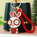 Jeweled Glasses Rabbit Keychains in Six Colors with Braided Loops view 1