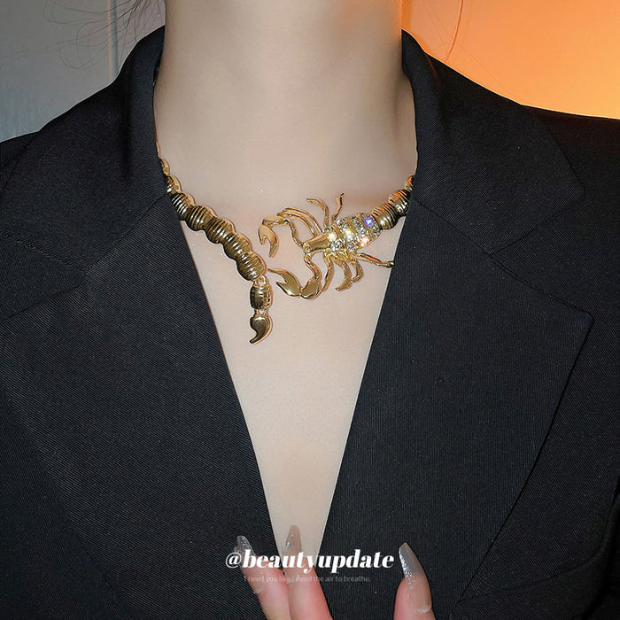 Gold Scorpion Open Choker Rhinestone Body Textured Collar