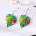 Silver Tone Colorful Printed Acrylic Leaf Kidney Wire Drop Earrings view 6