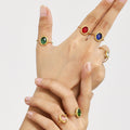 Gold Bezel Oval Czech Glass Open Rings Six Colors Size 7 view 4