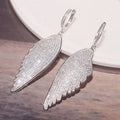Silver Tone Pave Wing Long Drop Earrings with Small Hoops view 5
