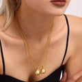 Gold C-Shape Freshwater Pearl Pendant Snake Chain Necklace view 4
