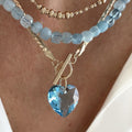 Gold Tone Snake Chain Faceted Heart Toggle Pendant Necklace view 2