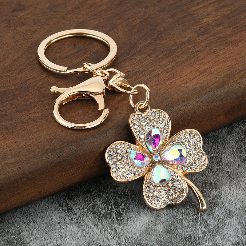 Rhinestone Clover Zinc Alloy Keychain for Bags and Keys