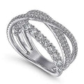 Crisscross Multi-Rail Round Stone Wide Ring In Polished Silver Tone view 3