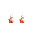 Orange Berry Cluster Green Leaf Gold Hook Earrings view 5