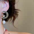 Crystal Moon and Pearl Drop Earrings Statement Fashion Jewelry view 3
