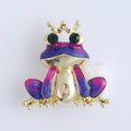 Crowned Frog Brooch in Metal with Bright Enamel, Crystal Eyes, and a Gold-tone Crown view 6