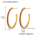 Gold Steel Pave Zircon C-Hoop Earrings A B Styles Multi Colors Sizes view 7
