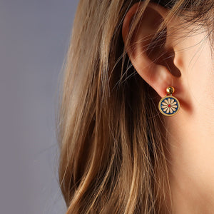 Enamel Daisy Drop Stud Earrings Gold Or Steel Tone