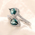 Double Aqua Pear-Shaped Halo Adjustable Bypass Ring In Silver Tone view 4