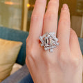 Rectangular Clear Stone Geometric Frame Oversized Ring In Silver Tone view 2