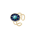 Gold Tone Navy Enamel Evil Eye Adjustable Cuff Ring view 5