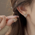 Gold Heart Stud Earrings Multicolor Pave Pink Orange Clear view 3