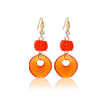 Orange Bead Open Disc Gold Tone Long Hook Earrings view 5