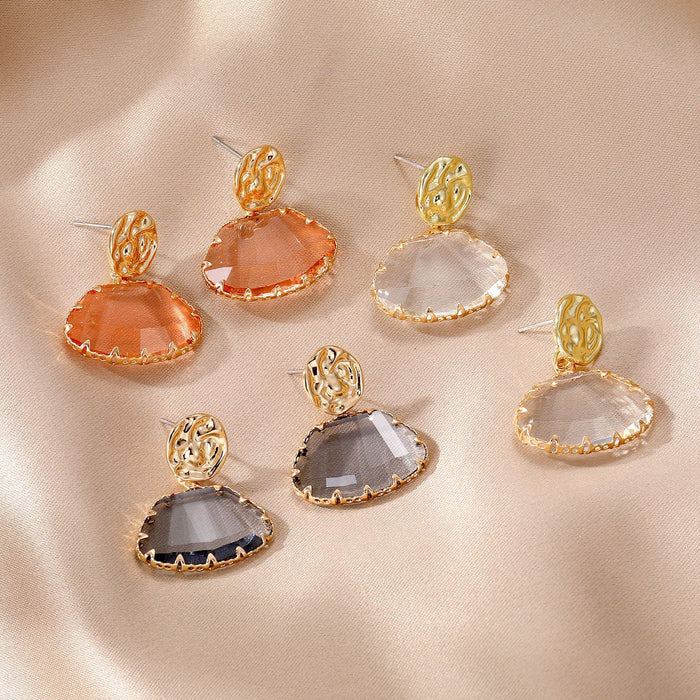 Gold Tone Faceted Fan Shape Crystal Post Drop Earrings in Three Colors