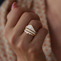 Gold Tone Three Layer Baguette Clear Geometric Ring view 3