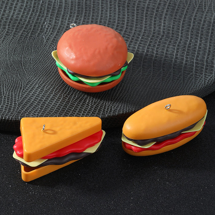 Mini Faux Burger Sandwich And Bread Roll Charm Pendants