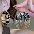 Layered Leopard Print Hoop and Fringe Drop Earrings view 2