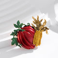 Red Gold Tone Pumpkin Enamel Metal Brooch Pin for Jackets and Lapels view 5