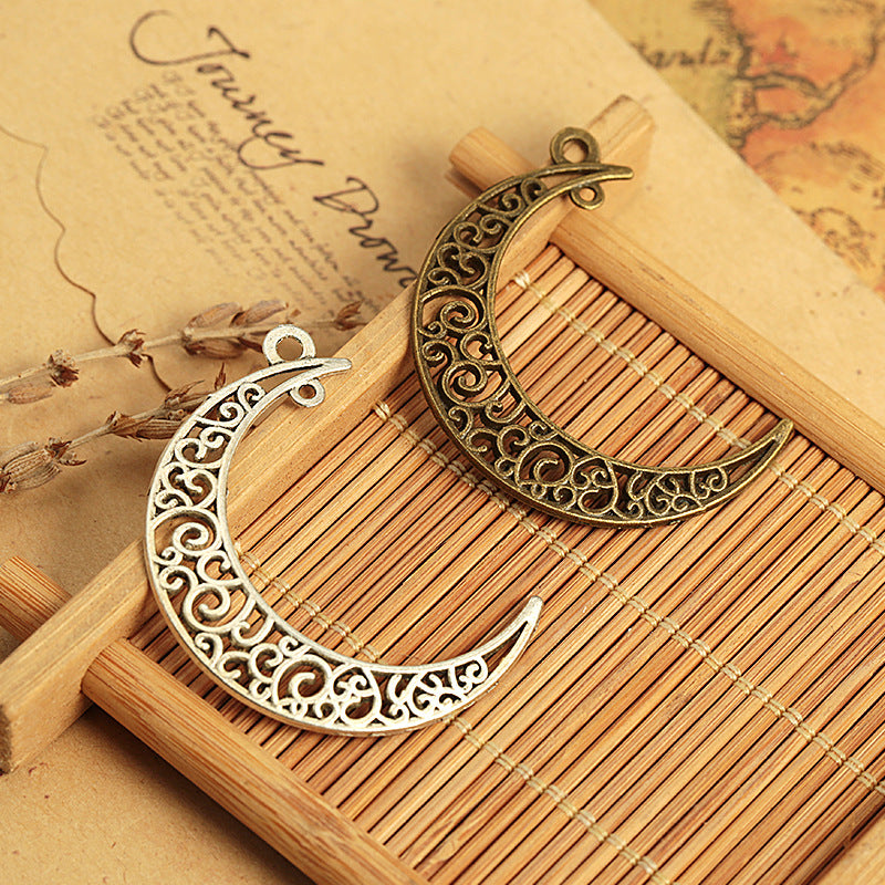 Hollow Crescent Moon Alloy Charm Pendant 40x30mm