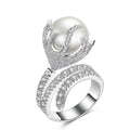 Pearl Sphere and Crystal Loop Statement Ring With Clear Crystal Accents view 1