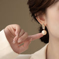 Gold Sculpted Metal And White Pearl Drop Earrings Statement Jewelry view 4