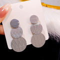 Silver Tone Brushed Triple Disc Statement Stud Earrings view 6