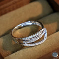 Silver Tone Open Dual Band Ring Baguette Clear CZ Metal view 3