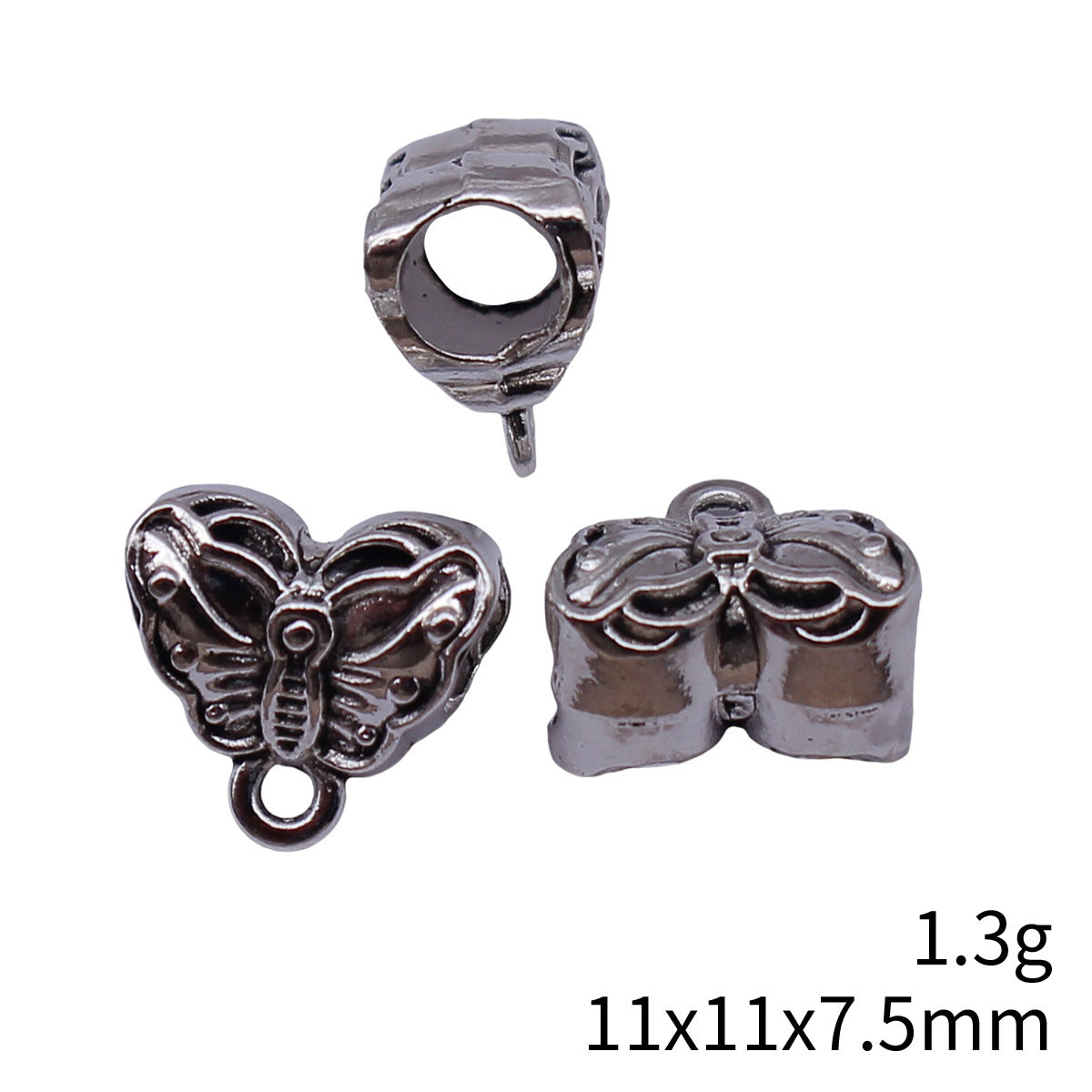 11x11x7.5mm 1.3g Antique Silver Zinc Alloy Double Sided Butterfly Through Hole Beads for DIY Jewelry Making