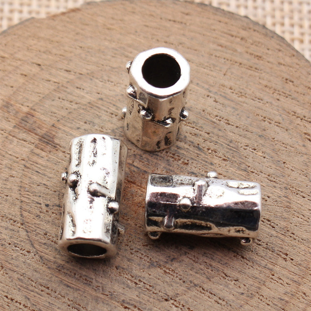 15x8.9x8.9mm 2.6g Antique Silver Zinc Alloy Hammered Dotted Tube Spacer Beads for Bracelet Making