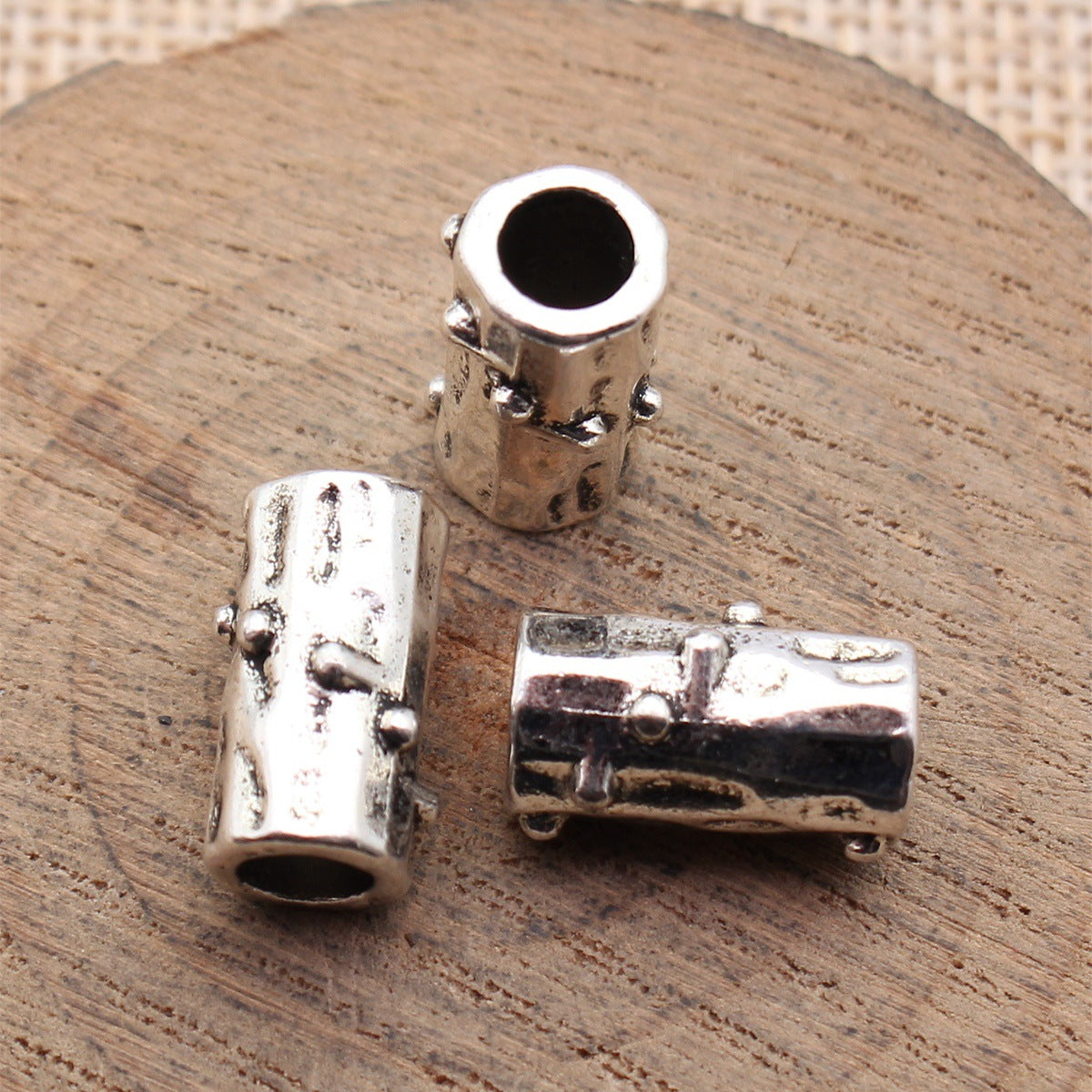 15x8.9x8.9mm 2.6g Antique Silver Zinc Alloy Hammered Dotted Tube Spacer Beads for Bracelet Making