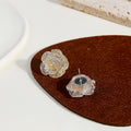 Translucent Rose Flower Stud Earrings Gold Flake Accents view 4
