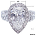 Pear Shaped White Stone Ring with Halo and Pavé Band view 5