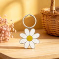 White Yellow Daisy Enamel Flower Keychain Silver Ring view 3