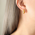 Moon Star Eye Motif Huggie Hoop Earrings Gold Steel view 7