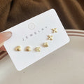 Gold Mini Stud Earring Set Heart Cube Cross 6 Piece view 1