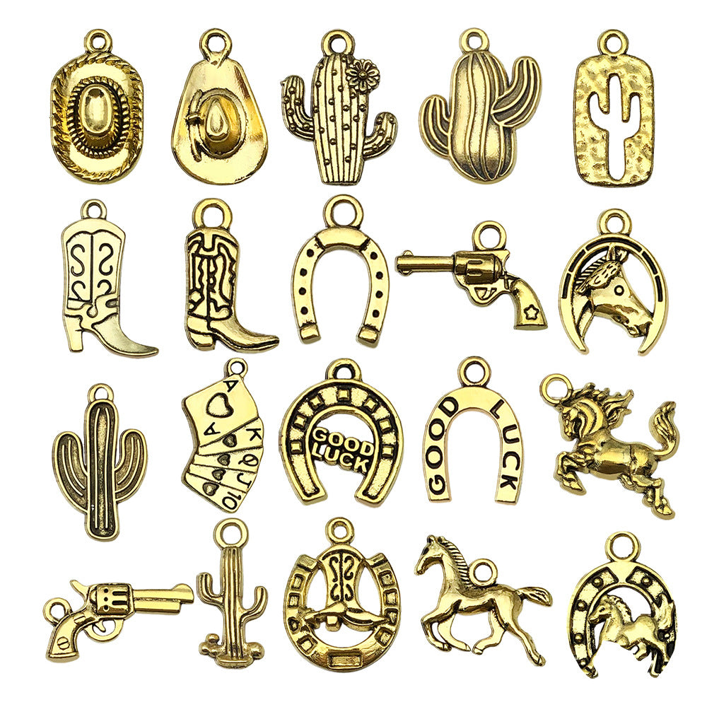 Antique Zinc Alloy Horseshoe Hat Cactus Cowboy Charm Pendants for DIY Bracelet