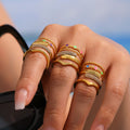 Colorful Enamel Evil Eye Open Ring And Steel Bangle view 2