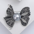 Pearl and Crystal Ribbon Bow Brooch in Three Metal Tones view 4