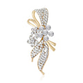 Rhinestone Flower Bow Brooch Gold or Silver Tone Metal view 1