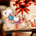 Multicolor Jeweled Rocking Horse Keychain with White Enamel view 2