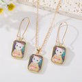 Gold Tone Painted Cat Portrait Necklace and Earring Options view 1