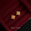 Gold Orange CZ Cross Petal Diamond Stud Earrings Style view 4