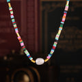 Multicolor Natural Stone Heishi Bead Imitation Pearl Necklace view 2