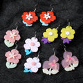 Silver Tone Layered Flower Acrylic Hook Earrings in Five Colors view 1