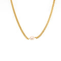 Gold Curb Chain Freshwater Pearl Choker and Hoop Earrings view 5